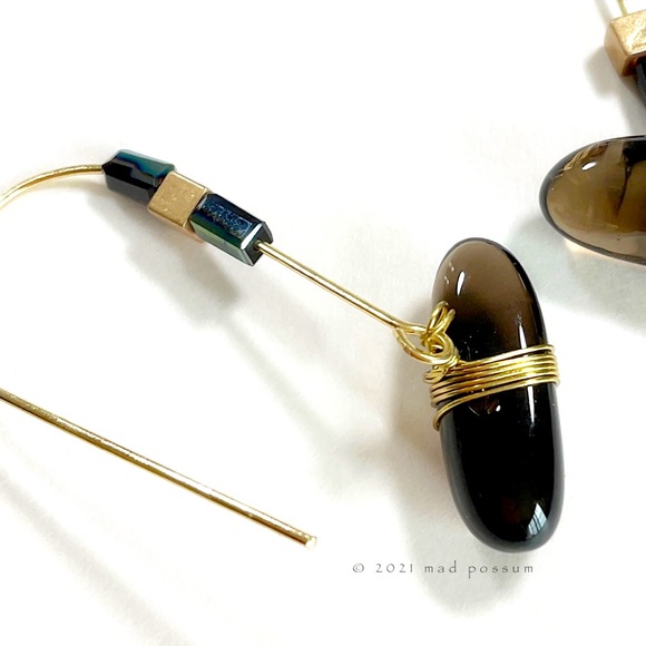 Smokey Quartz Wire Wrapped Threaders - Picture 3 of 3